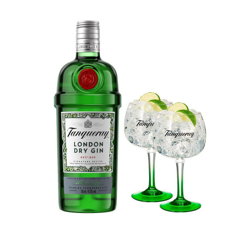 Combo Gin Tanqueray London Dry 750ml + 2 Taças Tanqueray de Vidro Mportadas