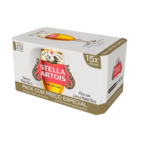 Cerveja Stella Artois Lata com 15 Unidades com 410ml