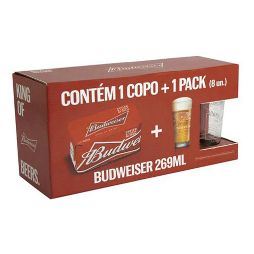 Kit Cerveja Budweiser com 1 Copo com 8 Unidades com 269ml